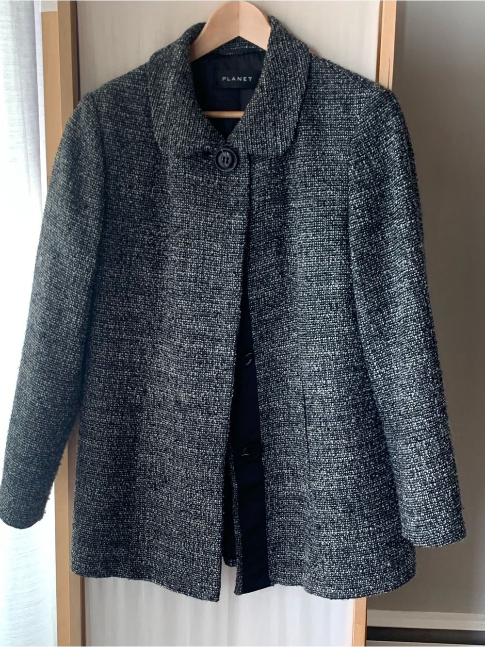 Planet Virgin Wool Black and White Chic Contemporary Classic Car Coat Large
